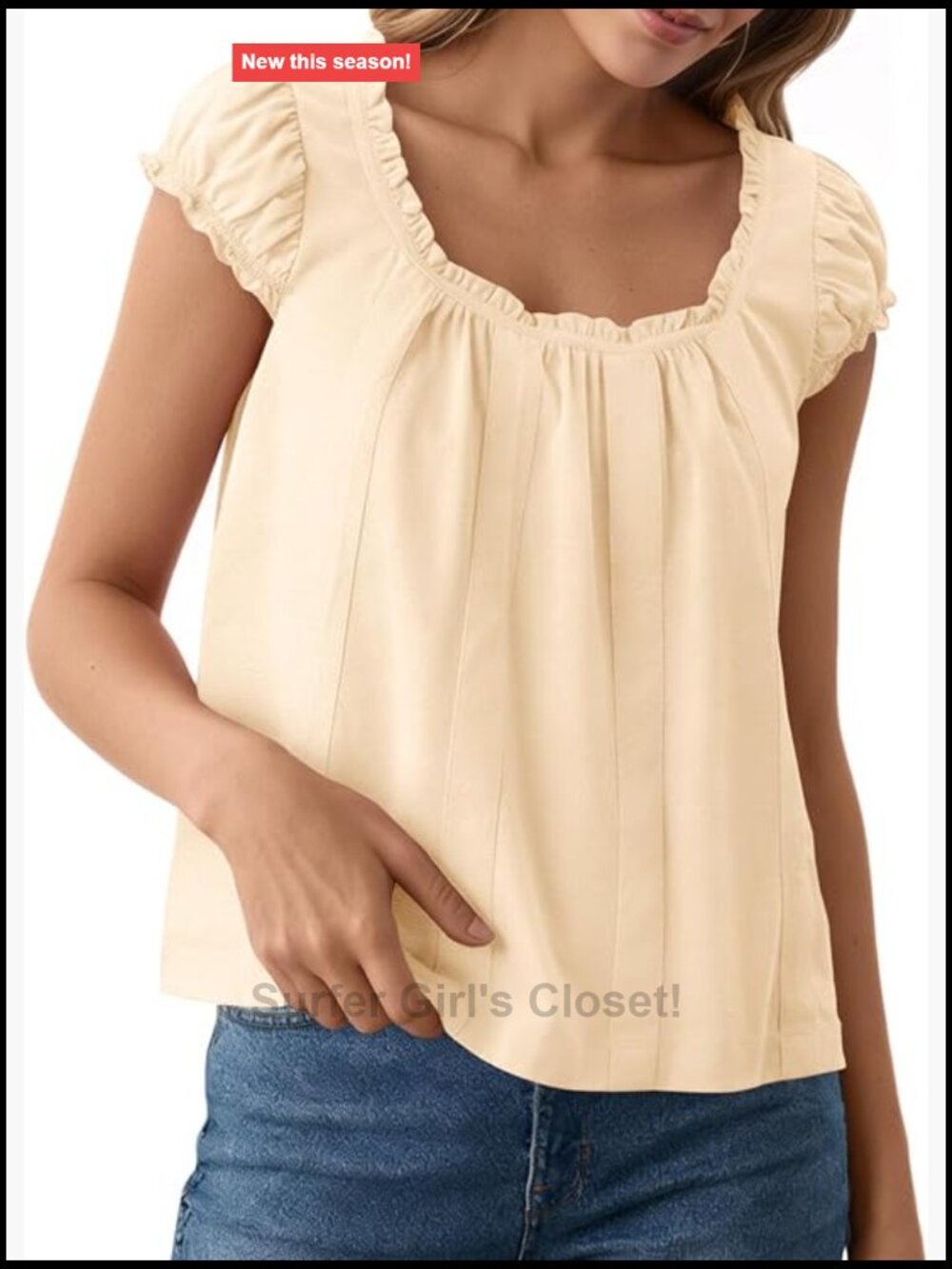 Womens Babydoll Tank Top Cap Puff Sleeve Ruffle Scoop Neck Summer Blouse